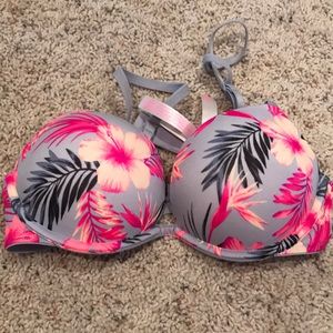 Pink 34B tropical PUsh up bra. Never worn